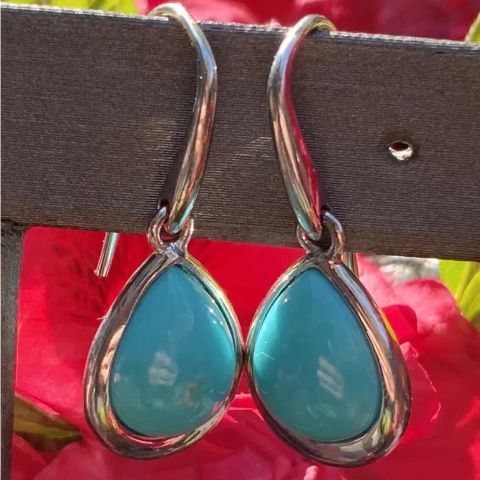 Qvc Ss Sleeping Beauty Turquoise Earrings & Ring Size 8 New & Rare Combo Sale